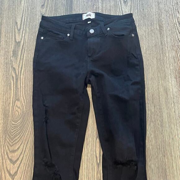 Paige Verdugo Ultra Skinny Jeans Mid-Rise Distressed Denim Stretch Black Size 28 - Picture 5 of 11